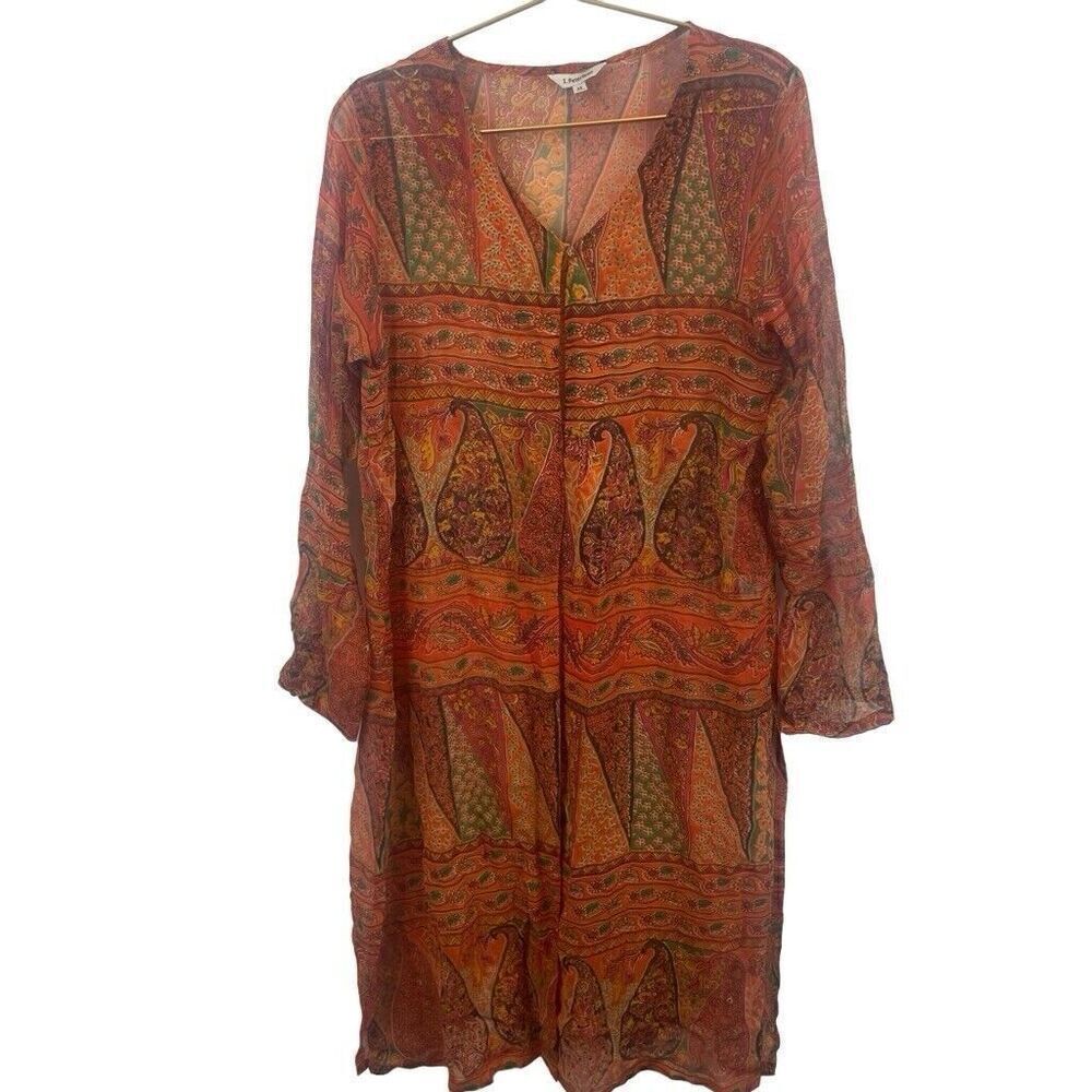 J. Peterman Orange‎ Floral Rust Shawl Duster Kimono Oversized Size XS 100% Silk